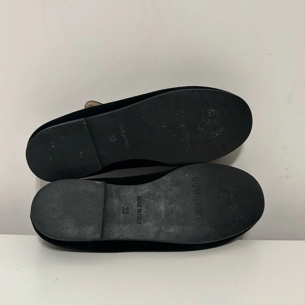London Kids Black Velvet Strap Shoes Girl’s Size (EU)32 (US) 1 Made In Italy